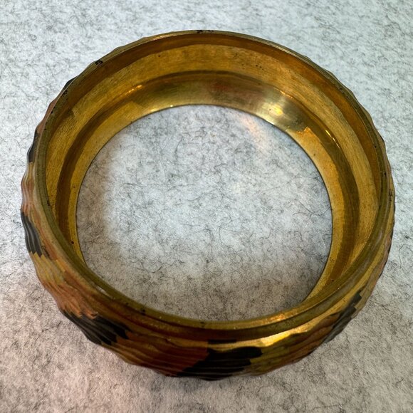 Vintage 70's Brass & Copper Bangle Bracelet With Textured Design Retro - Picture 5 of 9